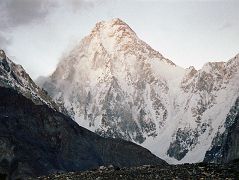 19 Gasherbrum IV At Sunrise From Concordia Gasherbrum IV (7925m) at sunrise from Concordia, with the northwest ridge on the left. The 3000m high Gasherbrum IV West Face was climbed by Robert Schauer and Wojciech Kurtyka in an alpine push between July 13 and 20, 1985. After reaching the North Summit, bad weather and extreme exhaustion forced them to descend, missing the main summit. Their climb was selected by Climbing magazine as the greatest Himalayan climb of the 20th century.